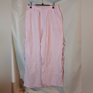 Angel Kiss Wide Leg Flowy Pink Striped Pants With Ties On The Sides